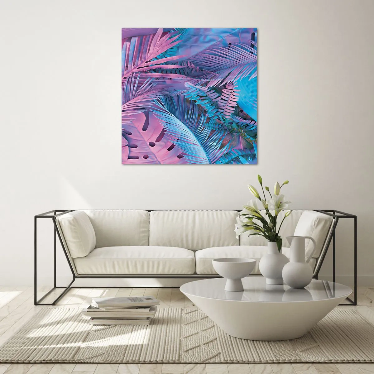 Glasbild - Bild auf glas - Tropen in Rosa und Blau - 30x30 cm