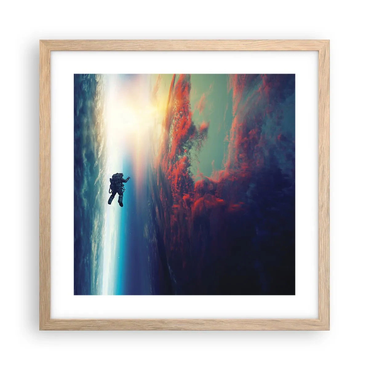 Poster in einem Rahmen aus heller Eiche - Sich dem Universum stellen - 40x40 cm