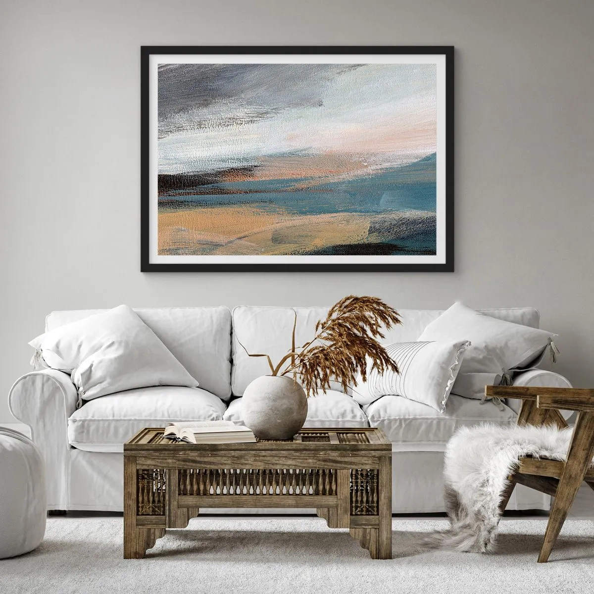 Poster in einem schwarzem Rahmen - Abstraktion: nördliche Landschaft - 91x61 cm