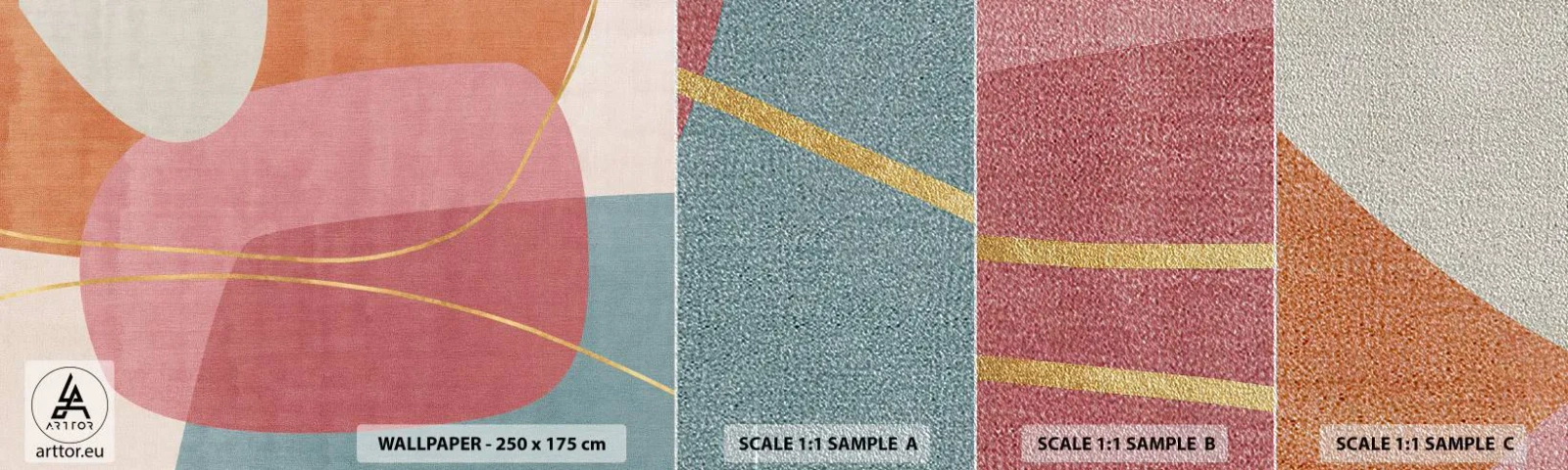 Fototapeten Muster Premium Sand - Pastellkomposition mit Goldfaden - Abstraktion, Minimalismus, Formen - 100x30 cm