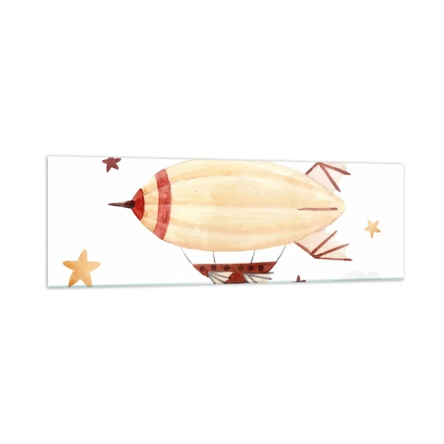 Glasbild - Bild auf glas - Ein handbemaltes Luftschiff vor Sternenhimmel - 160x50cm - Luftschiff - Moderne Wanddekoration für Wohnzimmer und Schlafzimmer ARTTOR