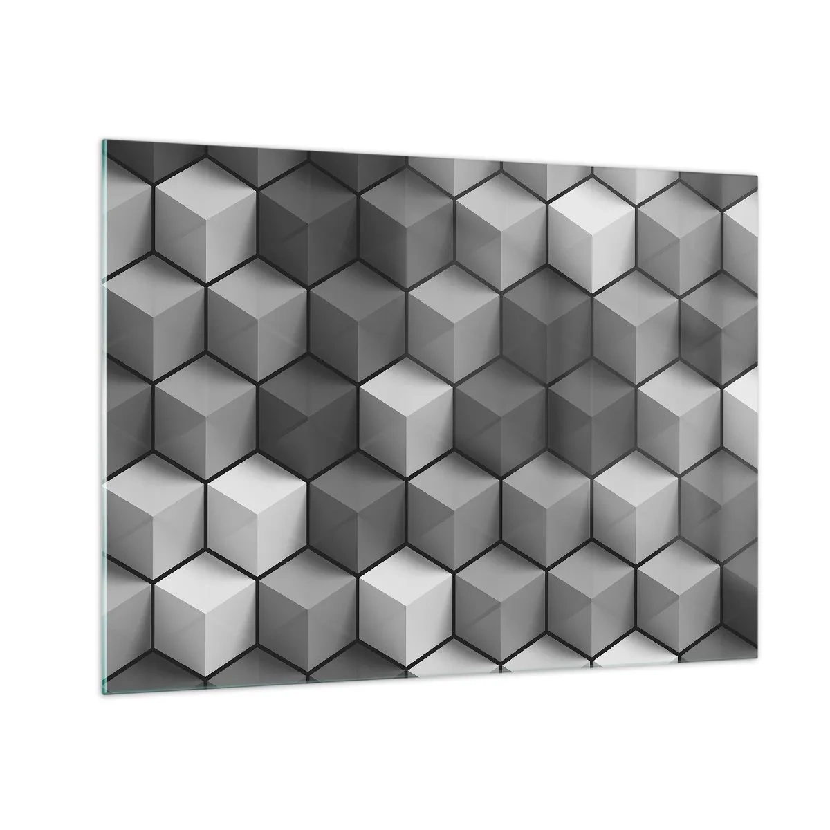 Glasbild - Bild auf glas - Geometrische Würfel in Grautönen - 70x50cm - Kubistisches Puzzle - Moderne Wanddekoration für Wohnzimmer und Schlafzimmer ARTTOR