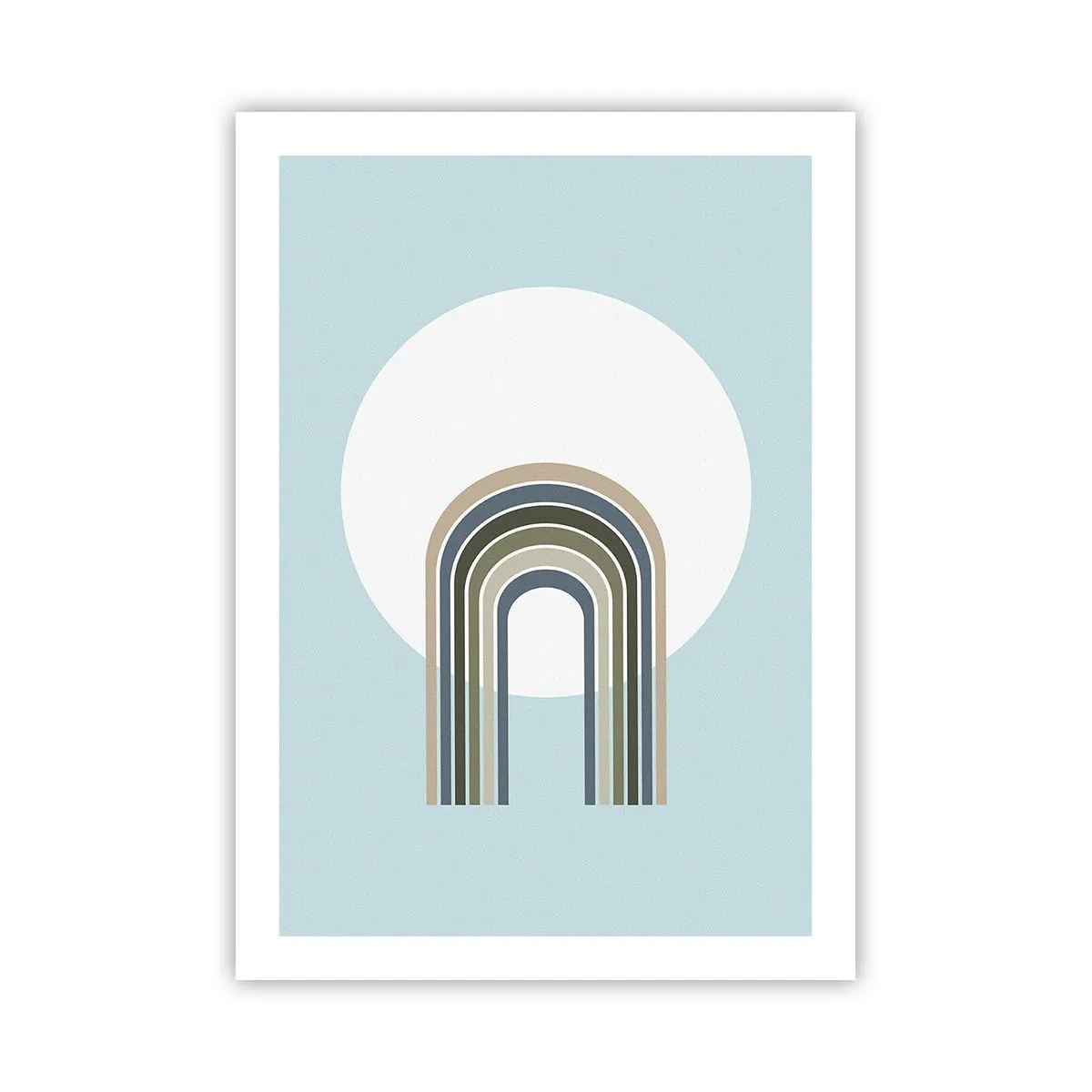 Poster - Ein minimalistischer Bogen mit Pastelltönen vor einem kreisförmigen Hintergrund - 50x70cm - Unwiderstehliche Anziehungskraft - Moderne Wanddekoration für Wohnzimmer und Schlafzimmer ARTTOR