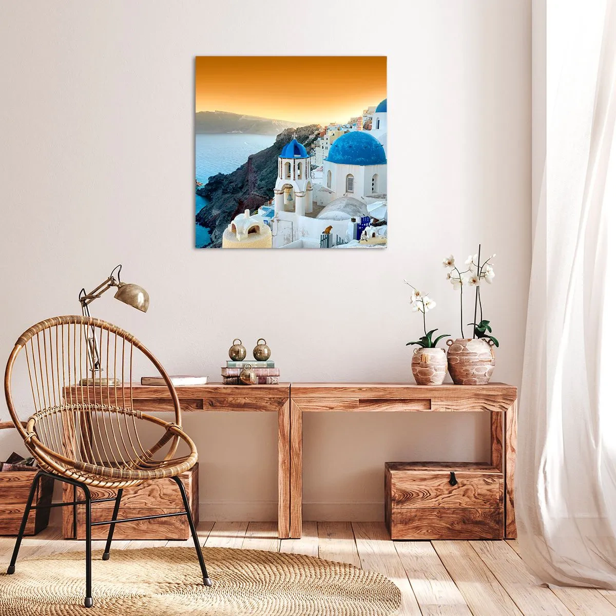 Bild auf Leinwand - Leinwandbild - Santorini - an die Felsen gekuschelt - 70x70 cm