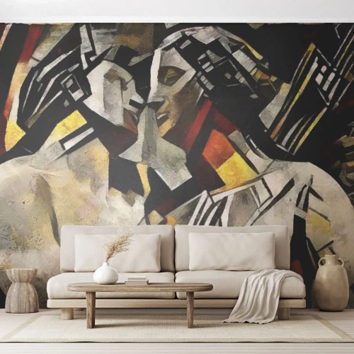Selbstklebende Fototapete Deluxe Sticker - Ein statuenhafter Kuss - Verliebtes Pärchen, Kubismus, Kuss - 200x140 cm
