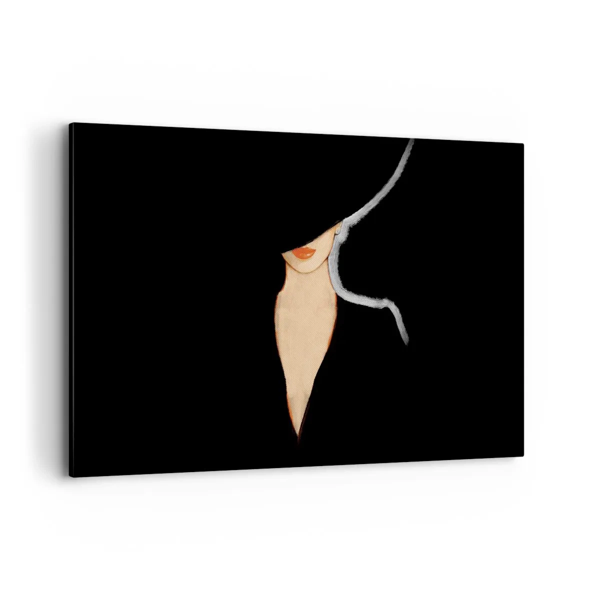 Bild auf Leinwand - Leinwandbild - Silhouette einer Frau mit Hut auf schwarzem Hintergrund - 120x80cm - Eleganz und Stil - Moderne Wanddekoration für Wohnzimmer und Schlafzimmer ARTTOR