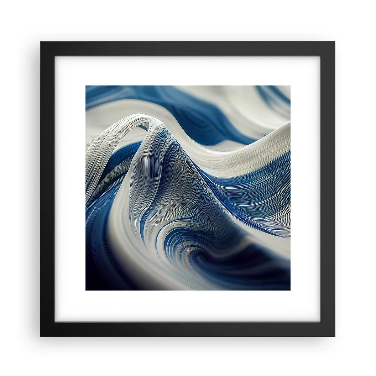 Poster in einem schwarzem Rahmen - Fließfähigkeit von Blau und Weiß - 30x30 cm