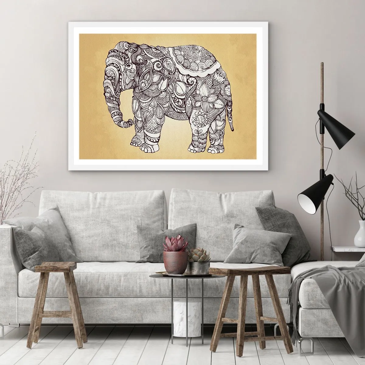 Poster in einem weißen Rahmen - Elefant verhüllte sich - 50x40 cm