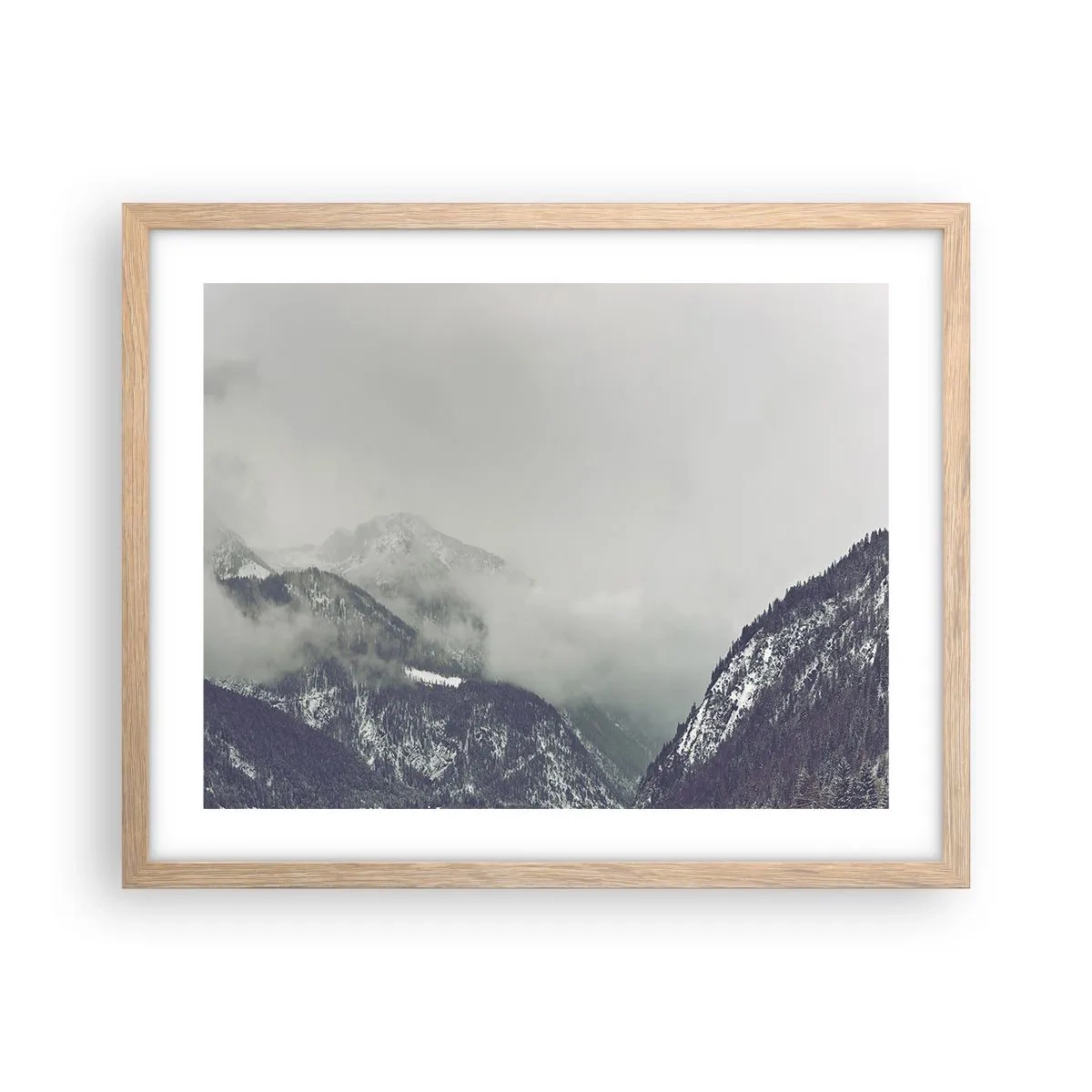 Poster in einem Rahmen aus heller Eiche - Nebliges Tal - 50x40 cm