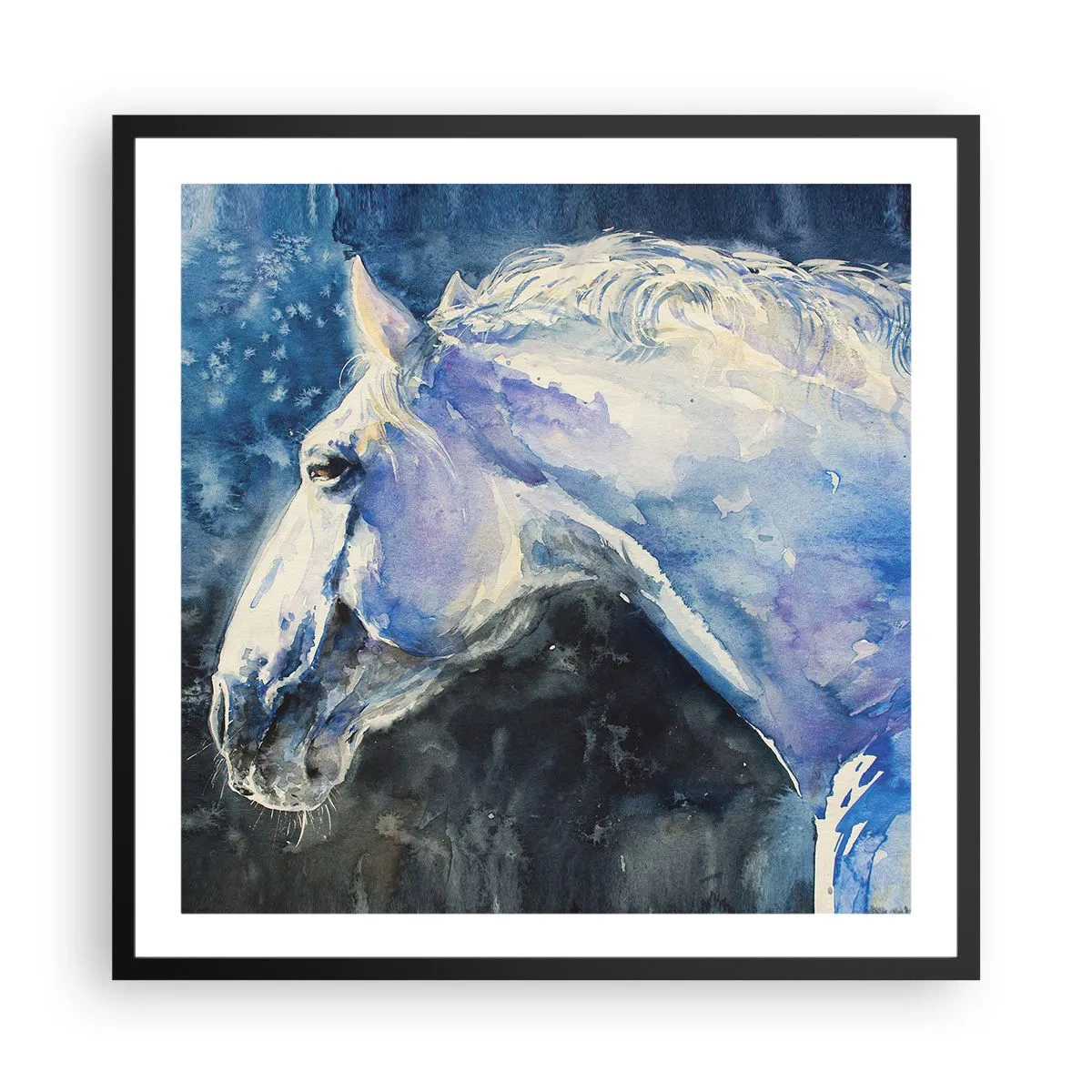 Poster in einem schwarzem Rahmen - Porträt in blauem Glanz - 60x60 cm