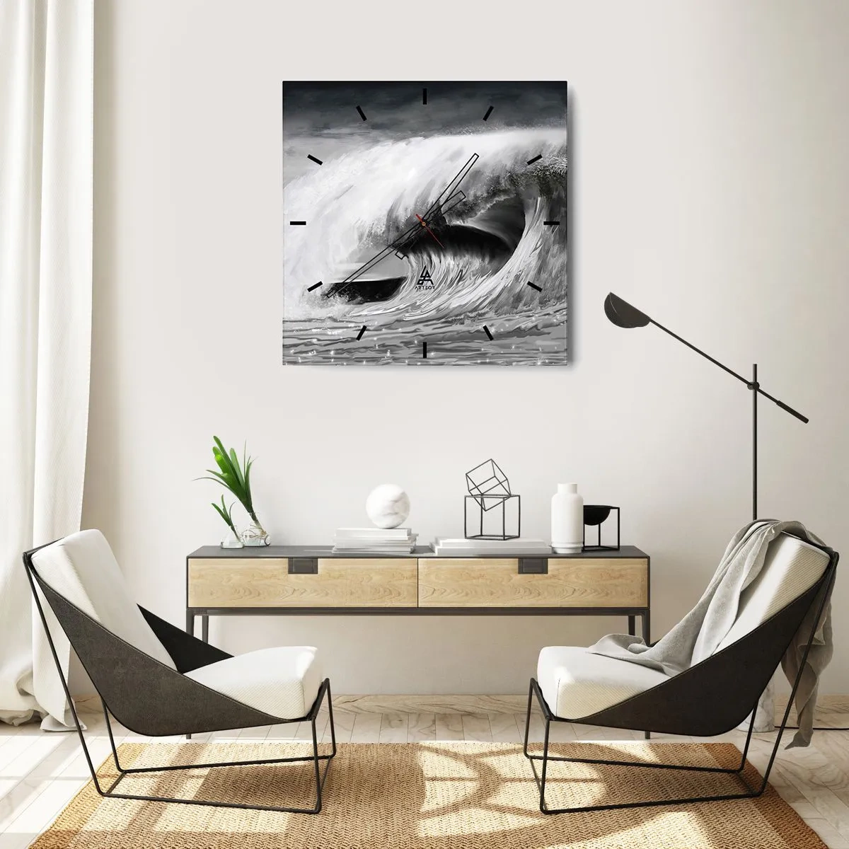 Wanduhr - Glasuhr - Wut des Ozeans - 40x40 cm