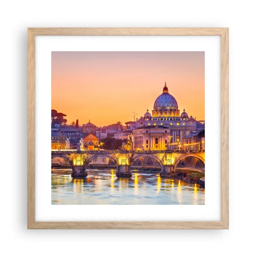 Poster in einem Rahmen aus heller Eiche - Sonnenuntergang über der ewigen Stadt - 40x40 cm