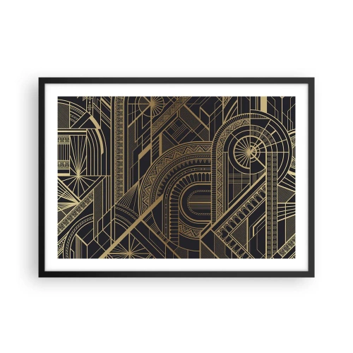 Poster in einem schwarzem Rahmen - Goldene geometrische Muster auf schwarzem Hintergrund im Art-Deco-Stil - 70x50cm - Konzepte, Ideen, Pläne - Moderne Wanddekoration für Wohnzimmer und Schlafzimmer ARTTOR