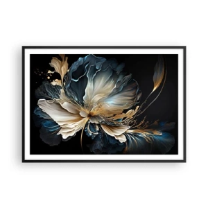 Poster in einem schwarzem Rahmen - Eine Blume in Gold- und Marineblautönen auf schwarzem Hintergrund - 100x70cm - Märchenhafte Farnblume - Moderne Wanddekoration für Wohnzimmer und Schlafzimmer ARTTOR