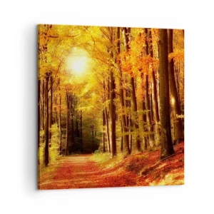 Bild auf Leinwand - Leinwandbild - Goldener Herbst auf einer Forststraße - 60x60 cm