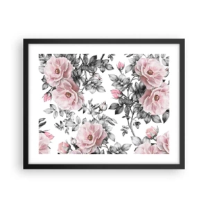 Poster in einem schwarzem Rahmen - Verliere dich in den Blüten der Rosen - 50x40 cm