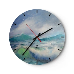 Wanduhr - Glasuhr - Ein Bild von Meereswellen mit Möwen in einem blauen Himmel - 30x30cm - Der wind heulte mit Triumph - Moderne Wanddekoration für Wohnzimmer, Küche und Schlafzimmer ARTTOR