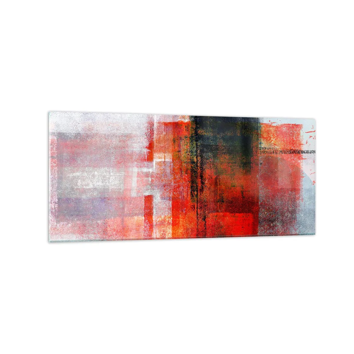 Glasbild - Bild auf glas - Abstrakte geometrische Komposition mit roten und orangefarbenen Akzenten - 120x50cm - Komposition leuchtet - Moderne Wanddekoration für Wohnzimmer und Schlafzimmer ARTTOR