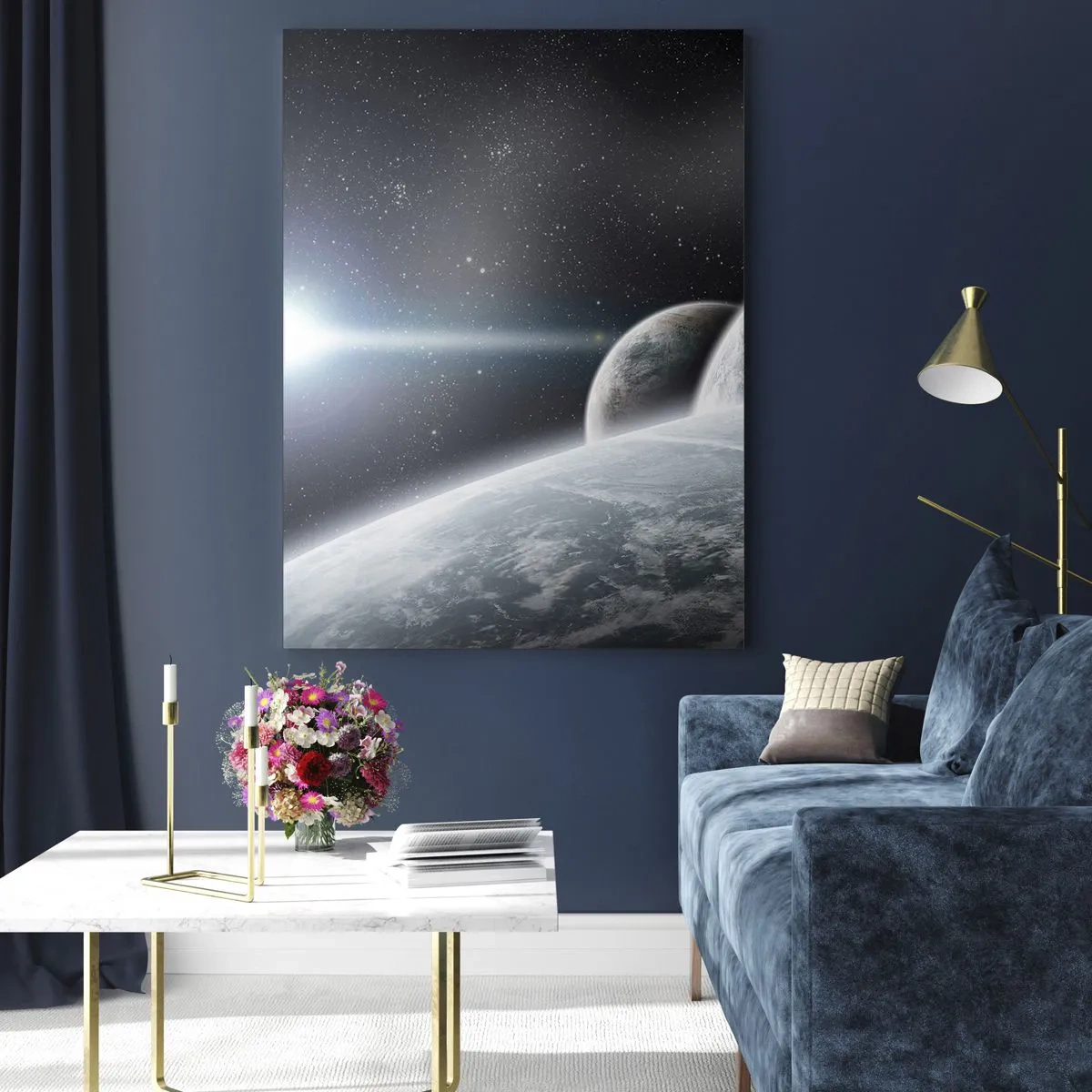 Glasbild - Bild auf glas - Planeten im Weltraum vor dem Hintergrund von Sternen und Galaxien - 70x100cm - Kosmische Musik der Sphären - Moderne Wanddekoration für Wohnzimmer und Schlafzimmer ARTTOR