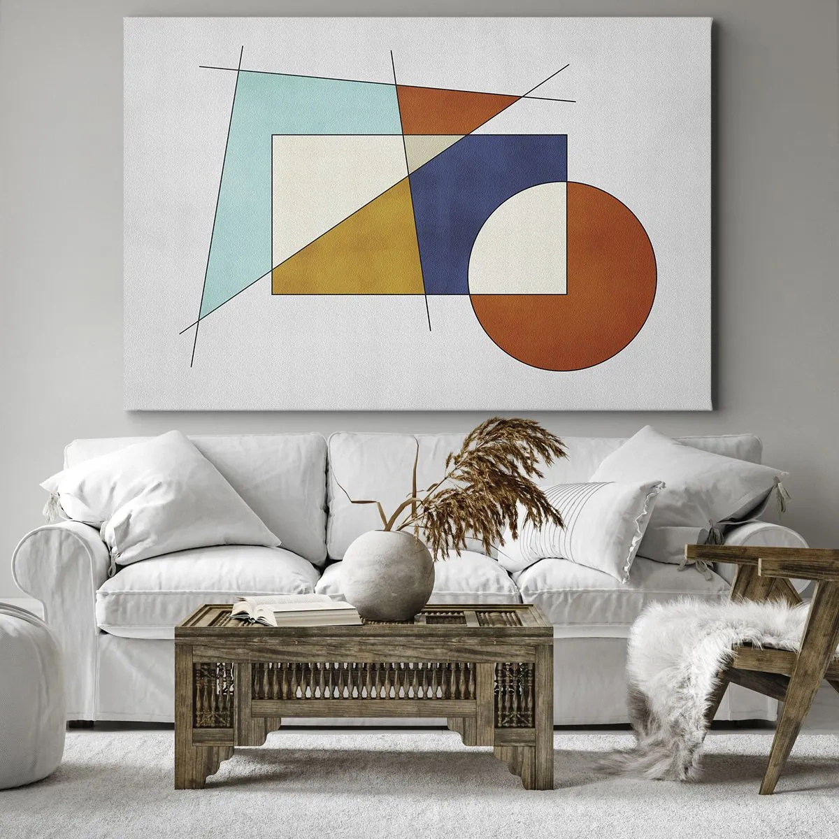 Bild auf Leinwand - Leinwandbild - Eine modernistische Komposition aus geometrischen Formen und Farben - 100x70cm - Abstraktion: modernistisches Spiel - Moderne Wanddekoration für Wohnzimmer und Schlafzimmer ARTTOR
