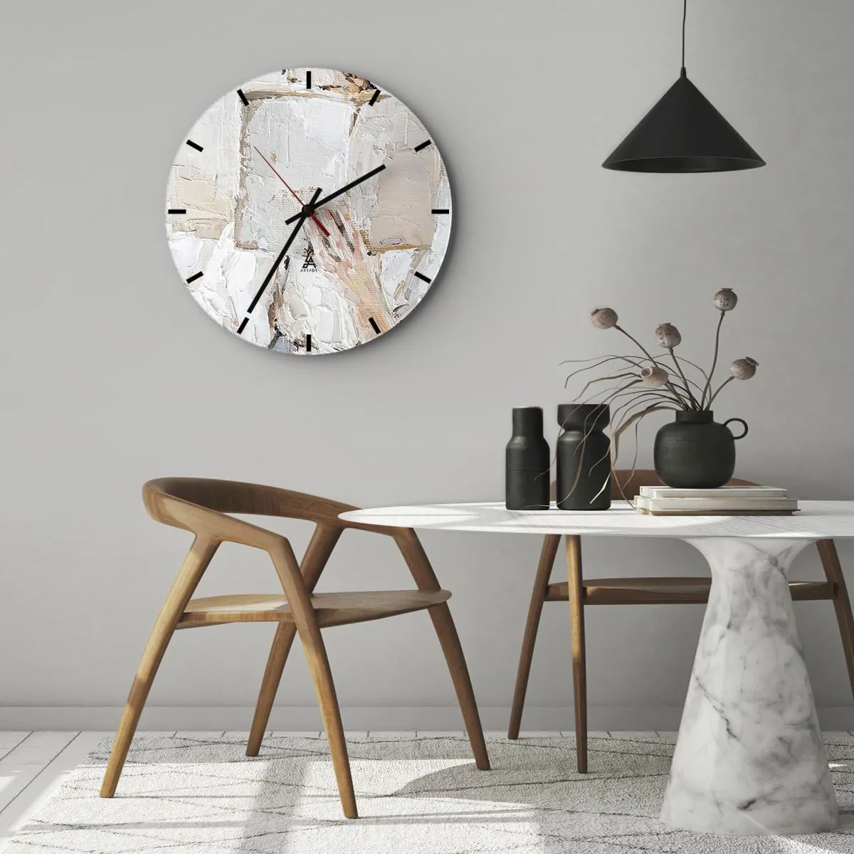 Wanduhr - Glasuhr - Eine strukturierte Gemäldekomposition in Beige- und Weißtönen - 30x30cm - In einer anderen Welt - Moderne Wanddekoration für Wohnzimmer, Küche und Schlafzimmer ARTTOR