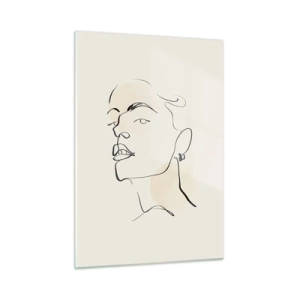 Glasbild - Bild auf glas - Porträt einer Frau in minimalistischen Linien auf hellem Hintergrund - 50x70cm - Ein stolzer Blick - Moderne Wanddekoration für Wohnzimmer und Schlafzimmer ARTTOR