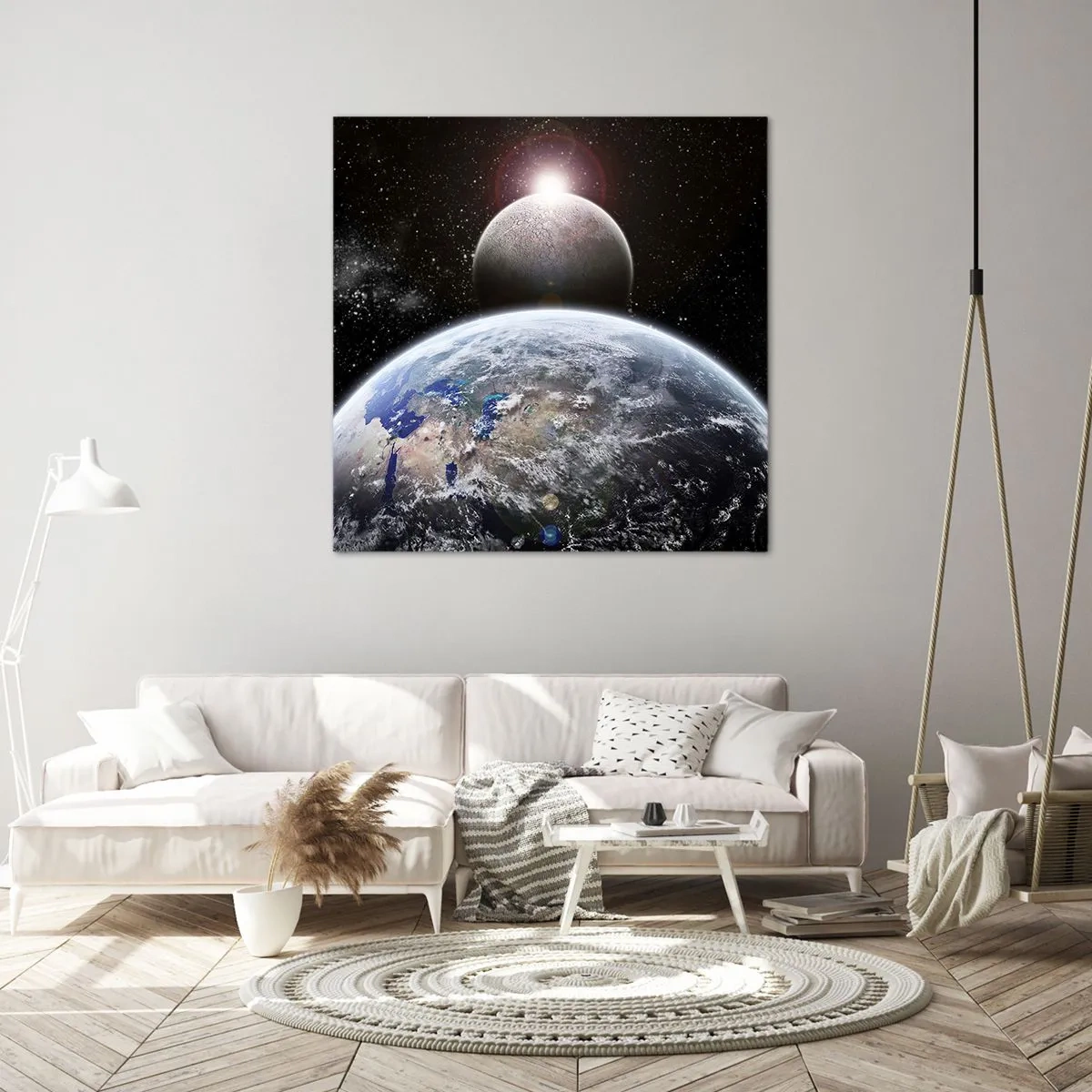 Bild auf Leinwand - Leinwandbild - Weltraumlandschaft - Sonnenaufgang - 70x70 cm