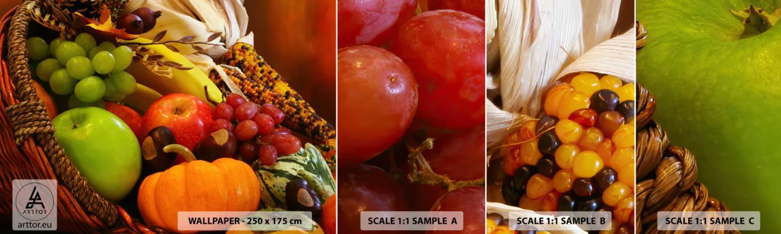 Fototapetenmuster Standard Eco - Ein Korb voller Ernte - Gastronomie, Obst, Gemüse - 100x30 cm