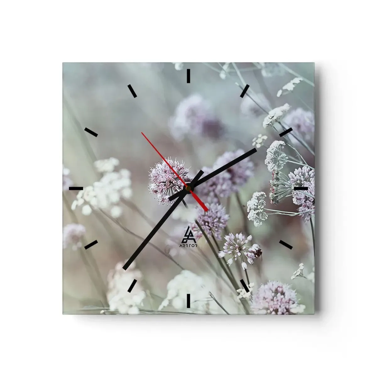 Wanduhr - Glasuhr - Süße filigrane Kräuter - 40x40 cm