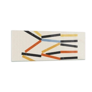 Glasbild - Bild auf glas - Abstrakte Komposition mit farbigen und schwarzen Rechtecken in horizontaler Anordnung - 140x50cm - Komposition auf der Ebene - Moderne Wanddekoration für Wohnzimmer und Schlafzimmer ARTTOR