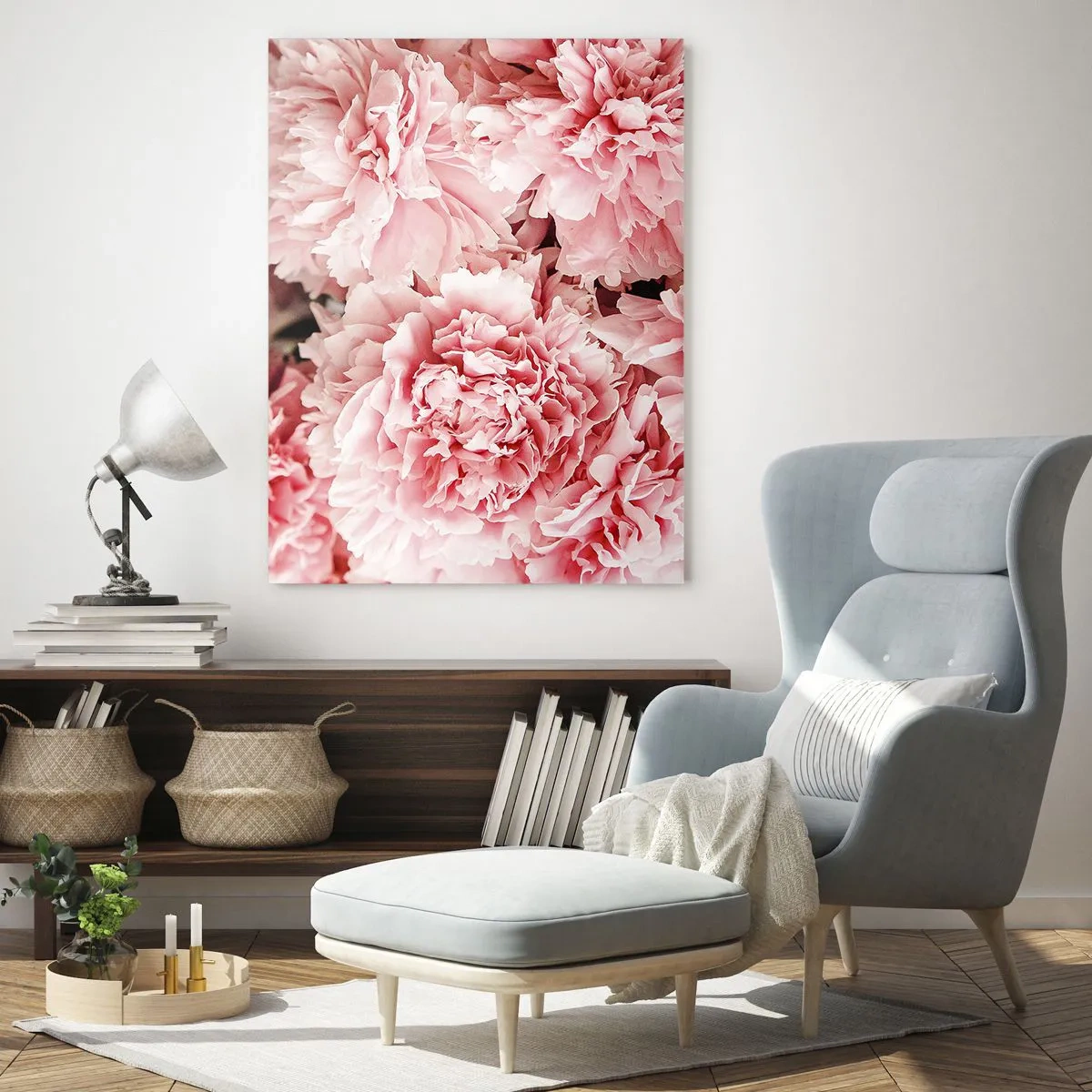 Glasbild - Bild auf glas - Zarte rosa Pfingstrosen in zartem Ambiente - 80x120cm - Rosa Traum - Moderne Wanddekoration für Wohnzimmer und Schlafzimmer ARTTOR