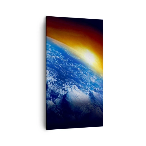 Bild auf Leinwand - Leinwandbild - Sonnenaufgang über dem blauen Planeten - 45x80 cm