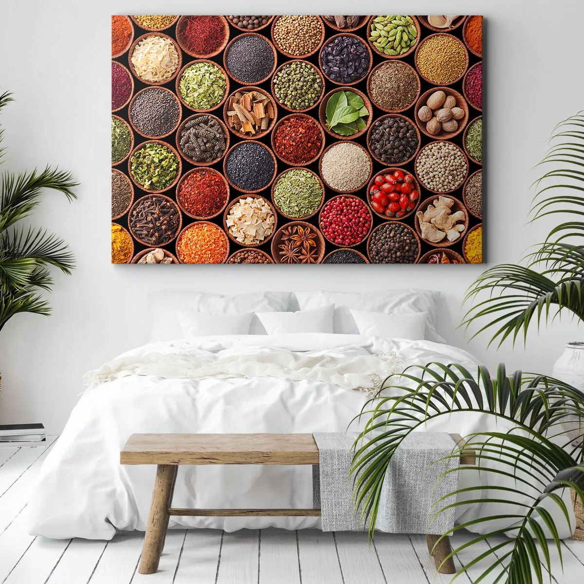 Bild auf Leinwand - Leinwandbild - Bunte Gewürze in runden Behältern - 100x70cm - Alle Aromen der Welt - Moderne Wanddekoration für Wohnzimmer und Schlafzimmer ARTTOR