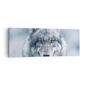 Bild auf Leinwand - Leinwandbild - Ein Wolf mit intensivem Blick in einer Winterlandschaft - 140x50cm - Werden Sie die Herausforderung annehmen? - Moderne Wanddekoration für Wohnzimmer und Schlafzimmer ARTTOR