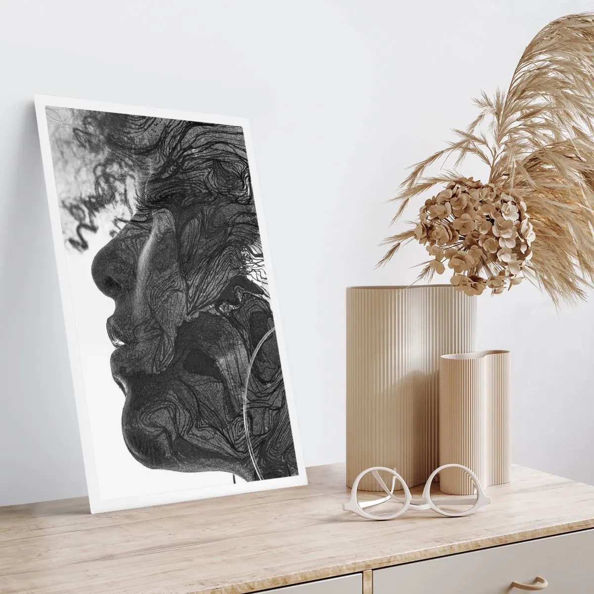 Poster - Profil eines Frauengesichts mit abstrakten Mustern und Details - 50x70cm - Verstrickt in Träume - Moderne Wanddekoration für Wohnzimmer und Schlafzimmer ARTTOR