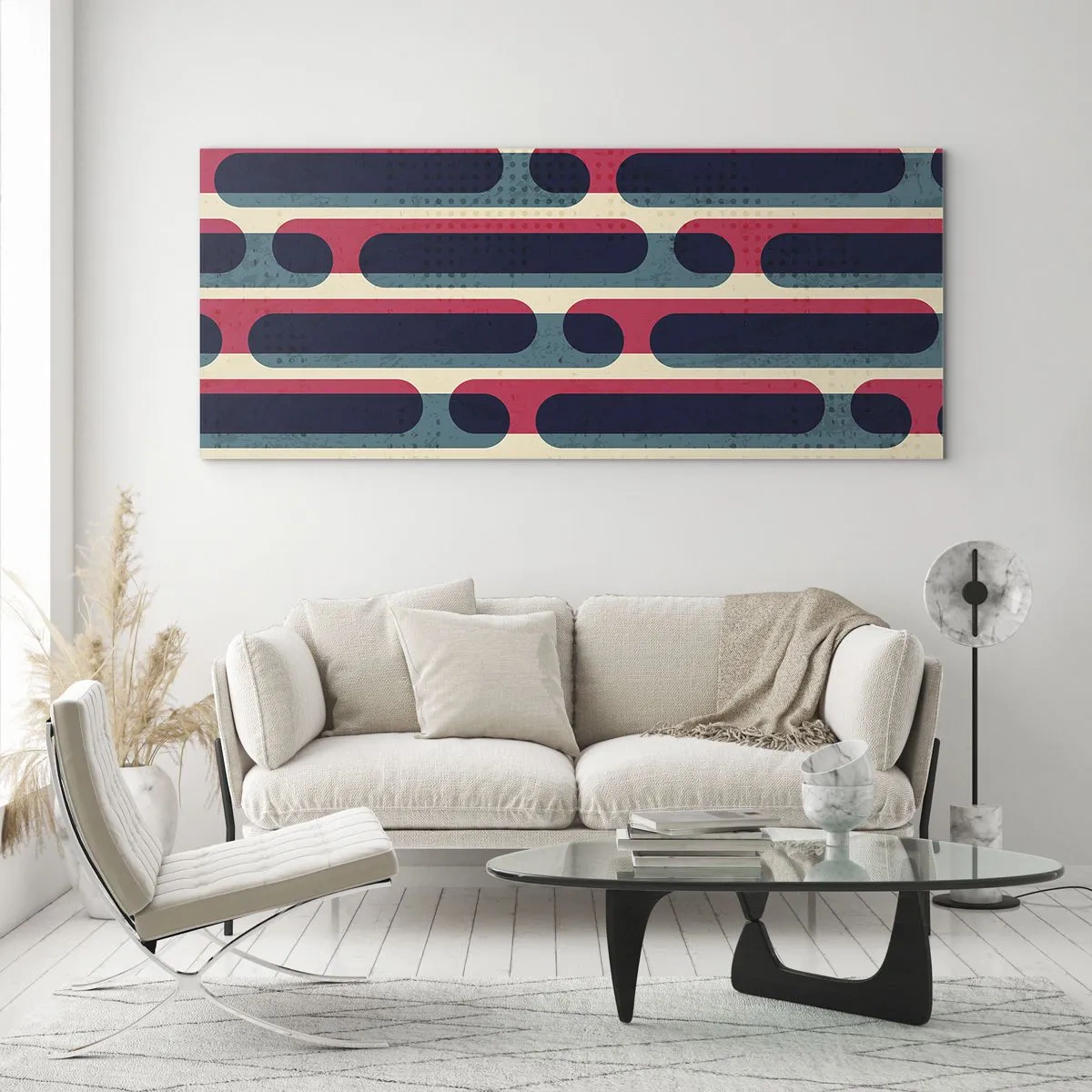 Glasbild - Bild auf glas - Geometrisches Retro-Muster mit Pastellfarben - 140x50cm - In die Tiefe und vorwärts - Moderne Wanddekoration für Wohnzimmer und Schlafzimmer ARTTOR