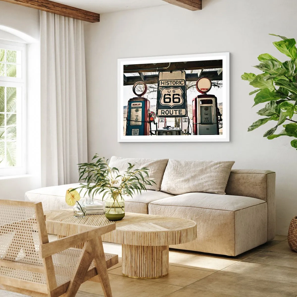 Poster in einem weißen Rahmen - Amerikanische Retro-Reise - 100x70 cm