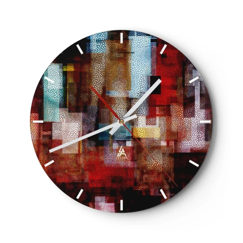 Wanduhr - Glasuhr - Abstrakte Kompositionen in Rot- und Goldtönen mit geometrischem Muster - 30x30cm - Verwirrung mit Verwirrung - Moderne Wanddekoration für Wohnzimmer, Küche und Schlafzimmer ARTTOR