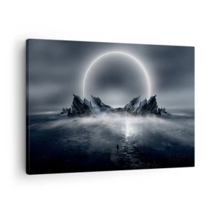 Bild auf Leinwand - Leinwandbild - Mysteriöse Landschaft mit einem Lichtring über den Bergen - 70x50cm - Ende der Geschichte - Moderne Wanddekoration für Wohnzimmer und Schlafzimmer ARTTOR