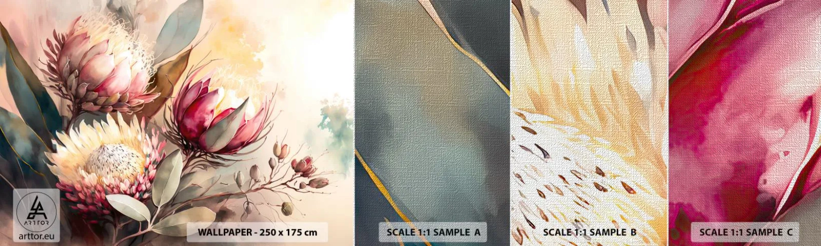 Fototapeten Muster Premium Canvas - Im Profil und en face - Blumen, Art Deco, Botanik - 100x30 cm