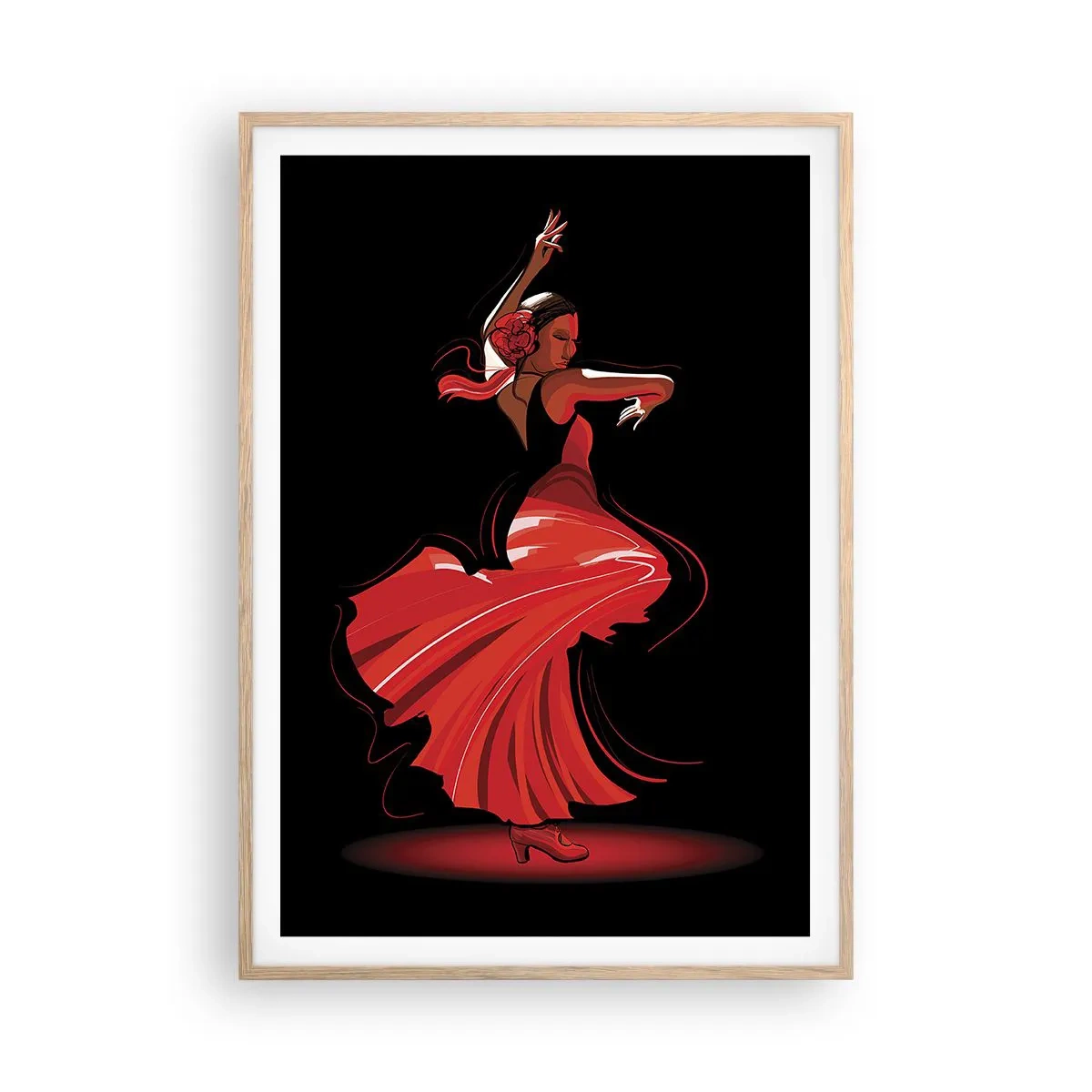 Poster in einem Rahmen aus heller Eiche - Der feurige Geist des Flamenco - 70x100 cm