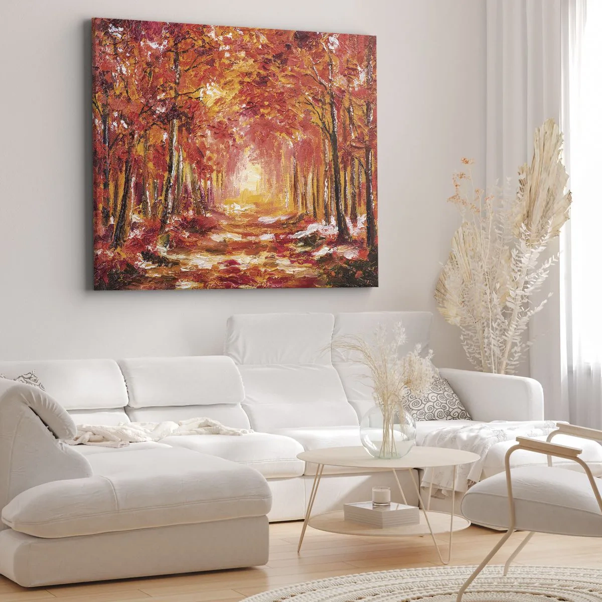 Bild auf Leinwand - Leinwandbild - Herbstwald in Kupfer- und Goldtönen - 120x80cm - Kupferwald - Moderne Wanddekoration für Wohnzimmer und Schlafzimmer ARTTOR