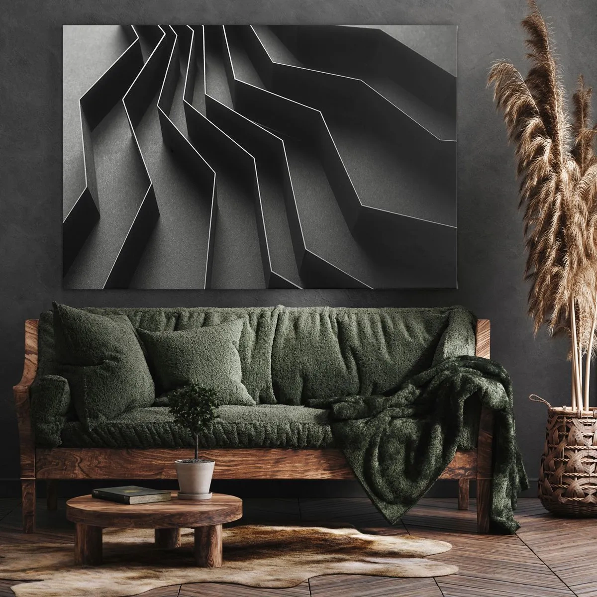 Bild auf Leinwand - Leinwandbild - Schwarz-weiße Abstraktion mit geometrischen Strukturen - 100x70cm - Räumliche Ordnung - Moderne Wanddekoration für Wohnzimmer und Schlafzimmer ARTTOR