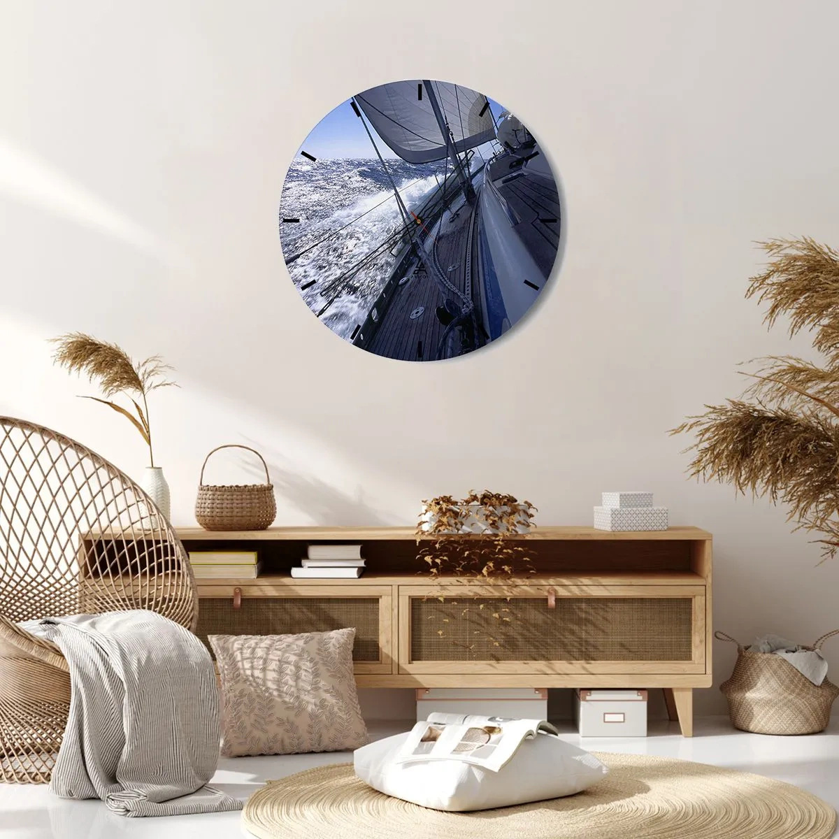 Wanduhr - Glasuhr - Eine Yacht auf dem offenen Meer zwischen den Wellen - 30x30cm - Ich weiß was es heißt ein Vogel zu sein - Moderne Wanddekoration für Wohnzimmer, Küche und Schlafzimmer ARTTOR