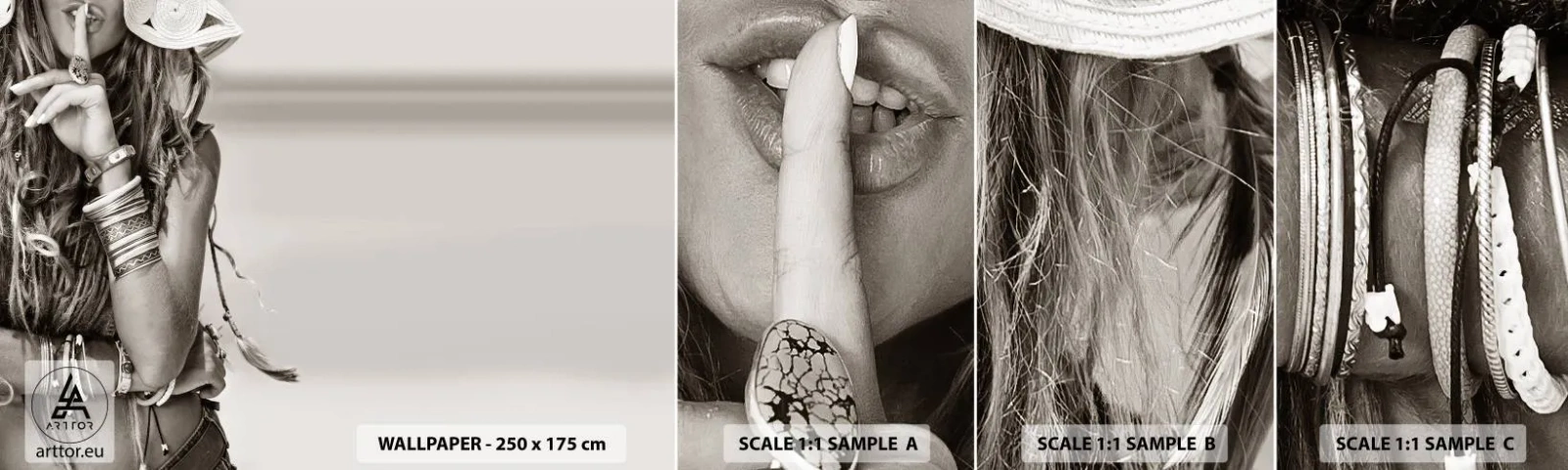 Fototapeten Muster Selbstklebend Deluxe Sticker - Wieso ein Mädchen - Frau, Boho, Jahrgang - 100x30 cm