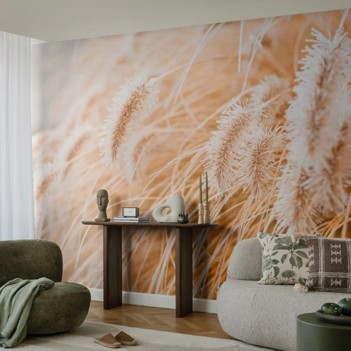 Fototapete Premium Canvas - Das goldene Rauschen des Grases - Pampasgras, Wiese, Natur - 300x210 cm