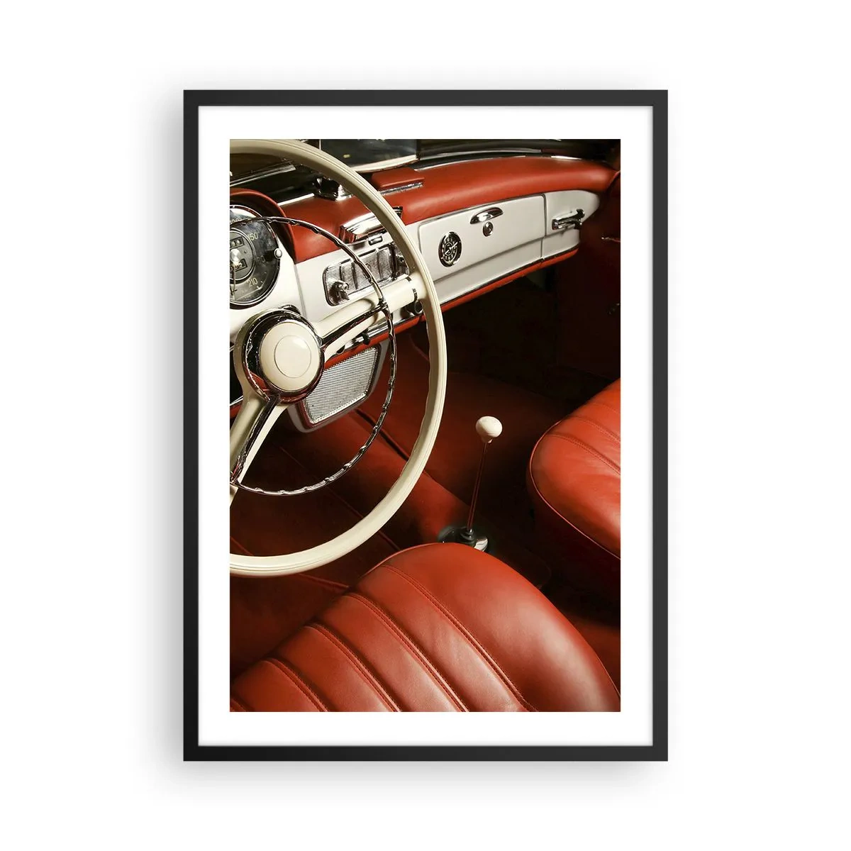 Poster in einem schwarzem Rahmen - Stilvolles Interieur eines Oldtimers - 50x70cm - Luxus im Vintagestil - Moderne Wanddekoration für Wohnzimmer und Schlafzimmer ARTTOR