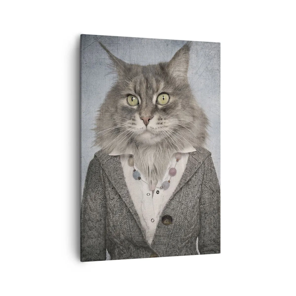 Bild auf Leinwand - Leinwandbild - Ein Triptychon mit Tierfiguren in eleganter Kleidung vor stilisiertem Hintergrund - 70x100cm - Pelze sind wieder in Mode - Moderne Wanddekoration für Wohnzimmer und Schlafzimmer ARTTOR