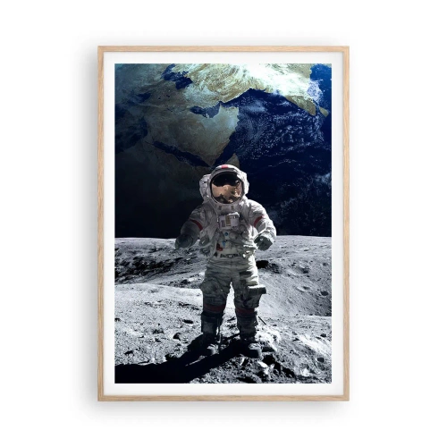 Poster in einem Rahmen aus heller Eiche - Grüße vom Mond - 70x100 cm