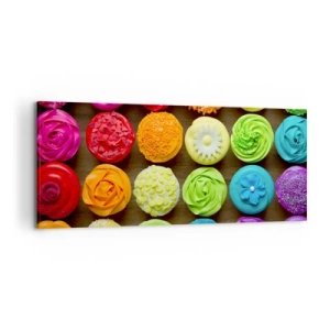 Bild auf Leinwand - Leinwandbild - Bunte Cupcakes mit pastellfarbenen Verzierungen - 120x50cm - Alles andere - alles lecker - Moderne Wanddekoration für Wohnzimmer und Schlafzimmer ARTTOR